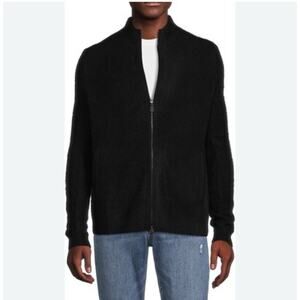 Men's 100% Cashmere Sweater L Full Zip Black Saks Fifth Avenue Pockets